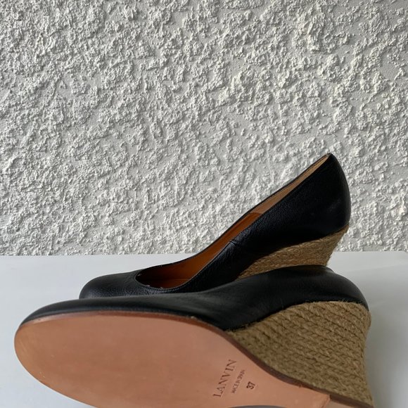 Lanvin Paris black leather pumps with wedge jute heels - Picture 5 of 6